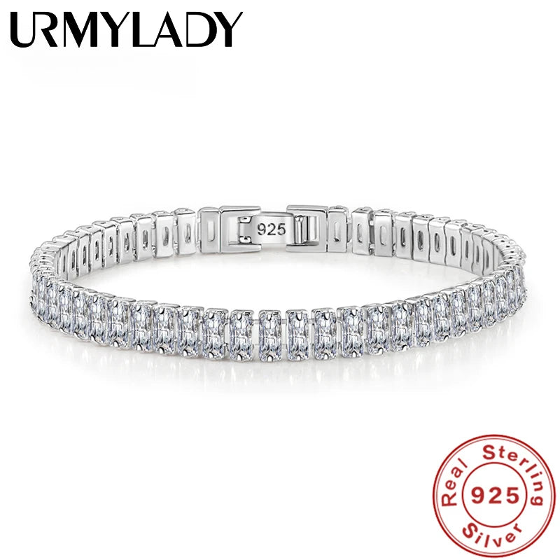 18cm Luxury Crystal Bracelet 925 Sterling Silver Women Engagement Jewellery