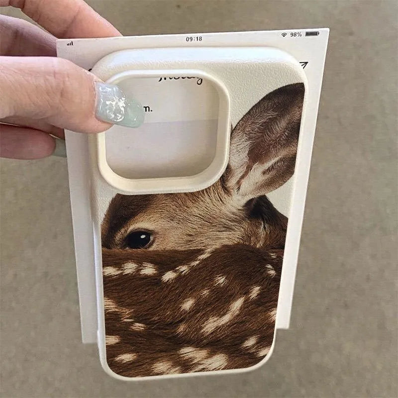 Cute Sika Deer Lychee Case for iPhone 17 16 15 14 13 12 Pro Max