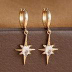 2PCS Simple Stainless Steel Star Hoop Earrings Gold Colour Zirconia