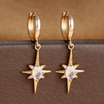 2PCS Simple Stainless Steel Star Hoop Earrings Gold Colour Zirconia