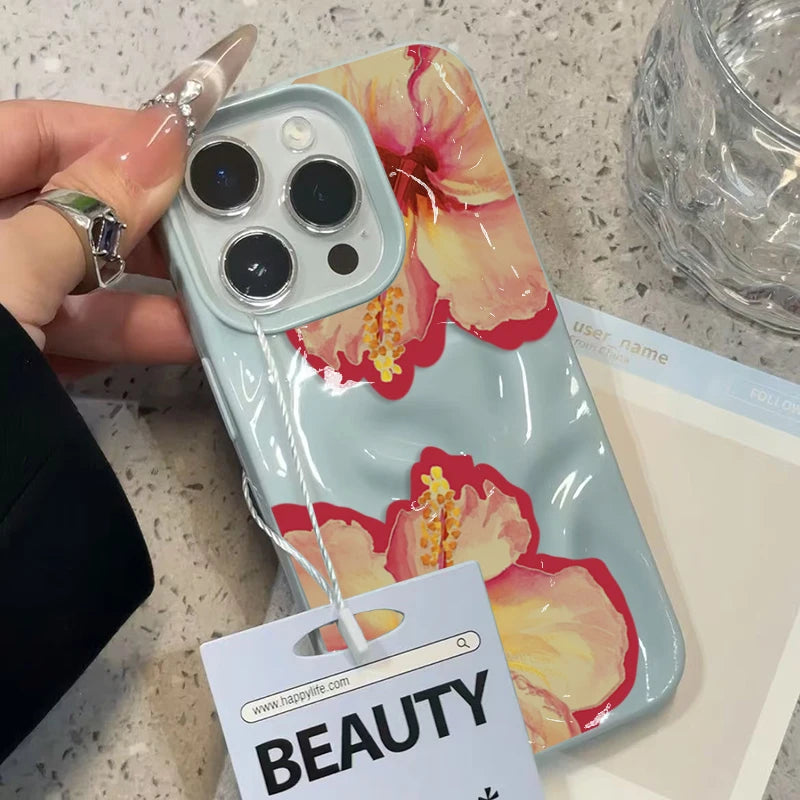 Pink Hibiscus Flower Texture Case for iPhone 17 16 15 14 13 12 11 Pro Max