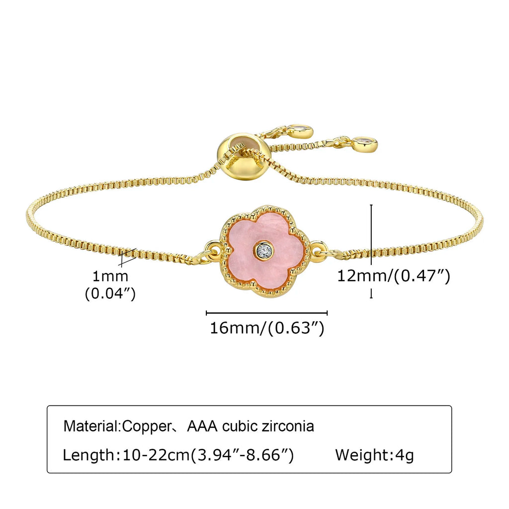 Stainless Steel Leaf Flower Bracelet Adjustable Woman Girl AAA Zirconia Inlay Christmas Gift
