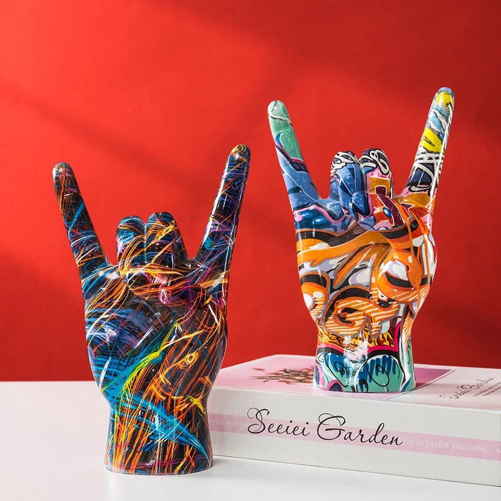 Graffiti Rock On Hand Figurines Rock and Roll Decor Bookshelf Modern Pop Art Gift