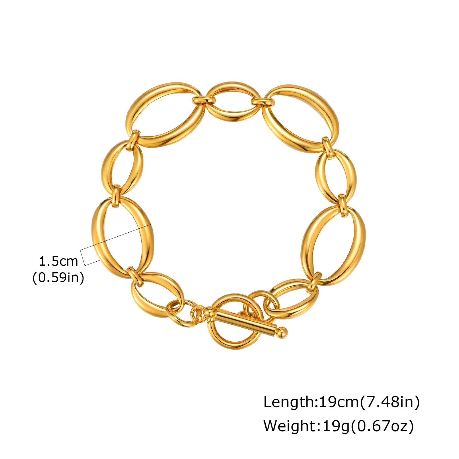 316L Stainless Steel Chunky Chain Bracelet for Women, 18k Gold Plated Waterproof Stackable Jewelry