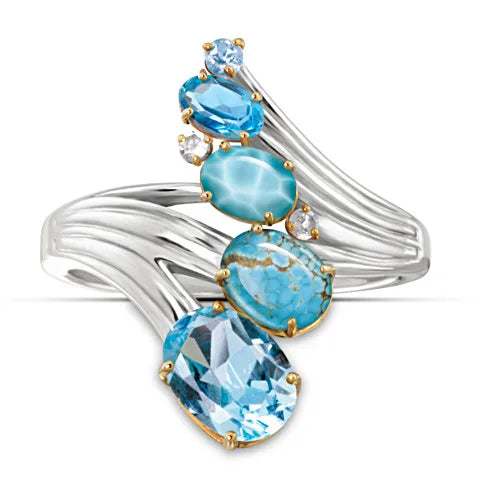 Classic Female Turquoise Oval Rings Charm Silver Color Engagement Ring Vintage Aqua Blue Zircon Stone Wedding Jewelry For Women