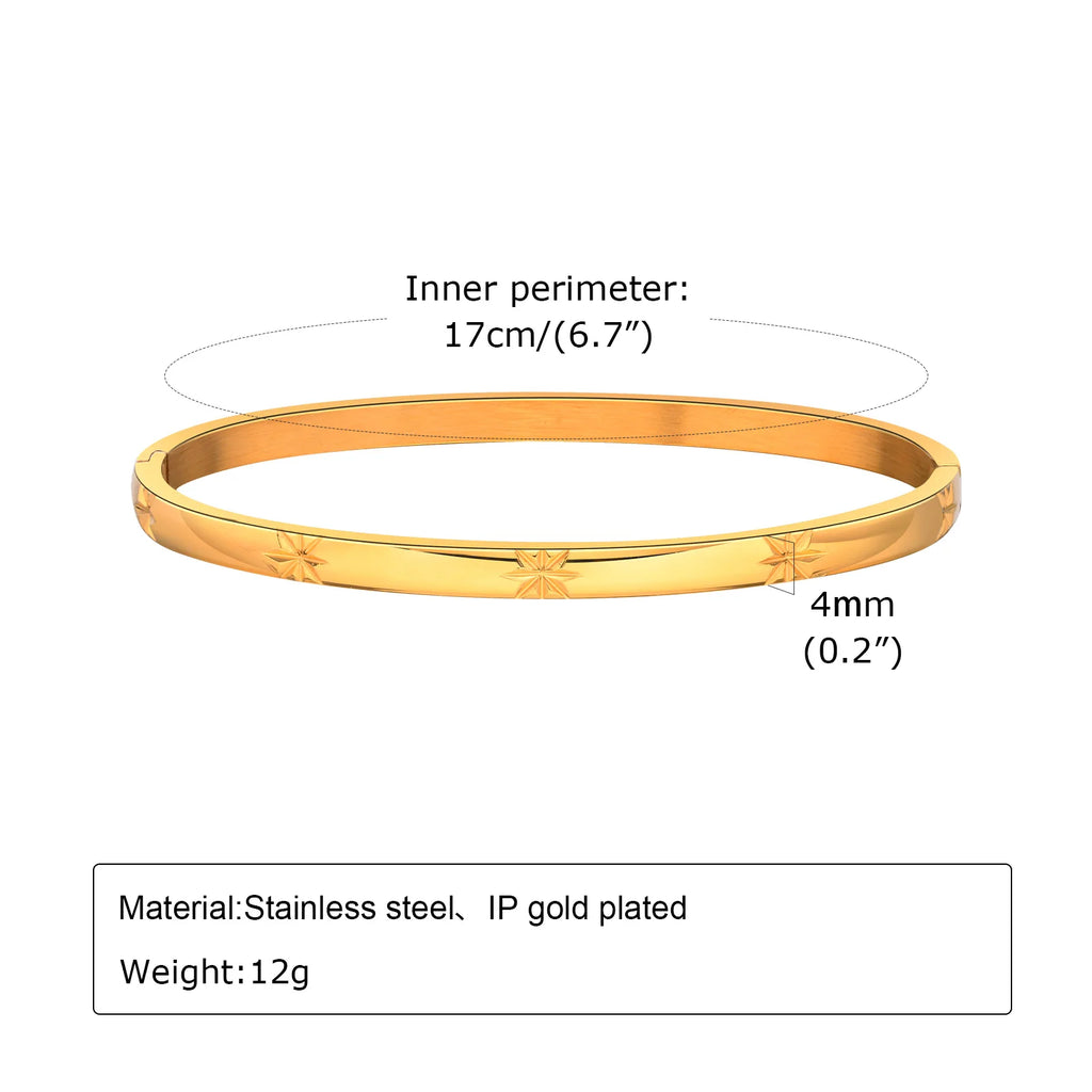 Open Adjustable Star Starburst Cuff Bangle Bracelet for Women Stainless Steel Cubic Zirconia Inlay Charm Layered Jewelry