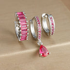 3PCS Stainless Steel Gold Plated Hoop Earrings Zircon Pendant