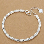 Square Solid Chain Bracelet 925 Sterling Silver Men Women Party Fashion Gift