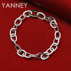 925 Sterling Silver 8-inch Simple Classic Bracelet Men Women Wedding Gift