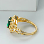 Classic Gold Color Wedding Ring Female Luxury Crystal Engagement Ring Green Zircon Square Stone Rings For Women Minimalist Bands
