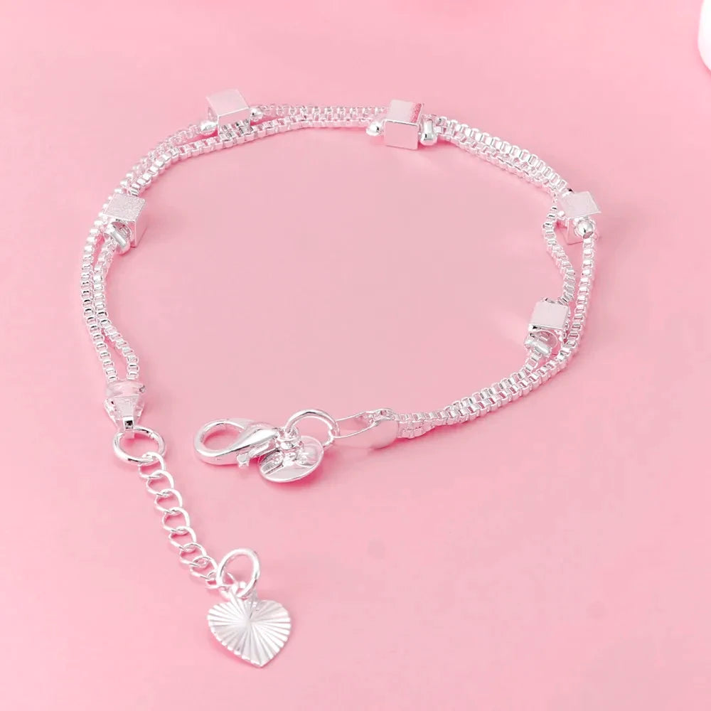 20cm Original Luxury Charm Chain Bracelet 925 Sterling Silver Wedding Jewelry
