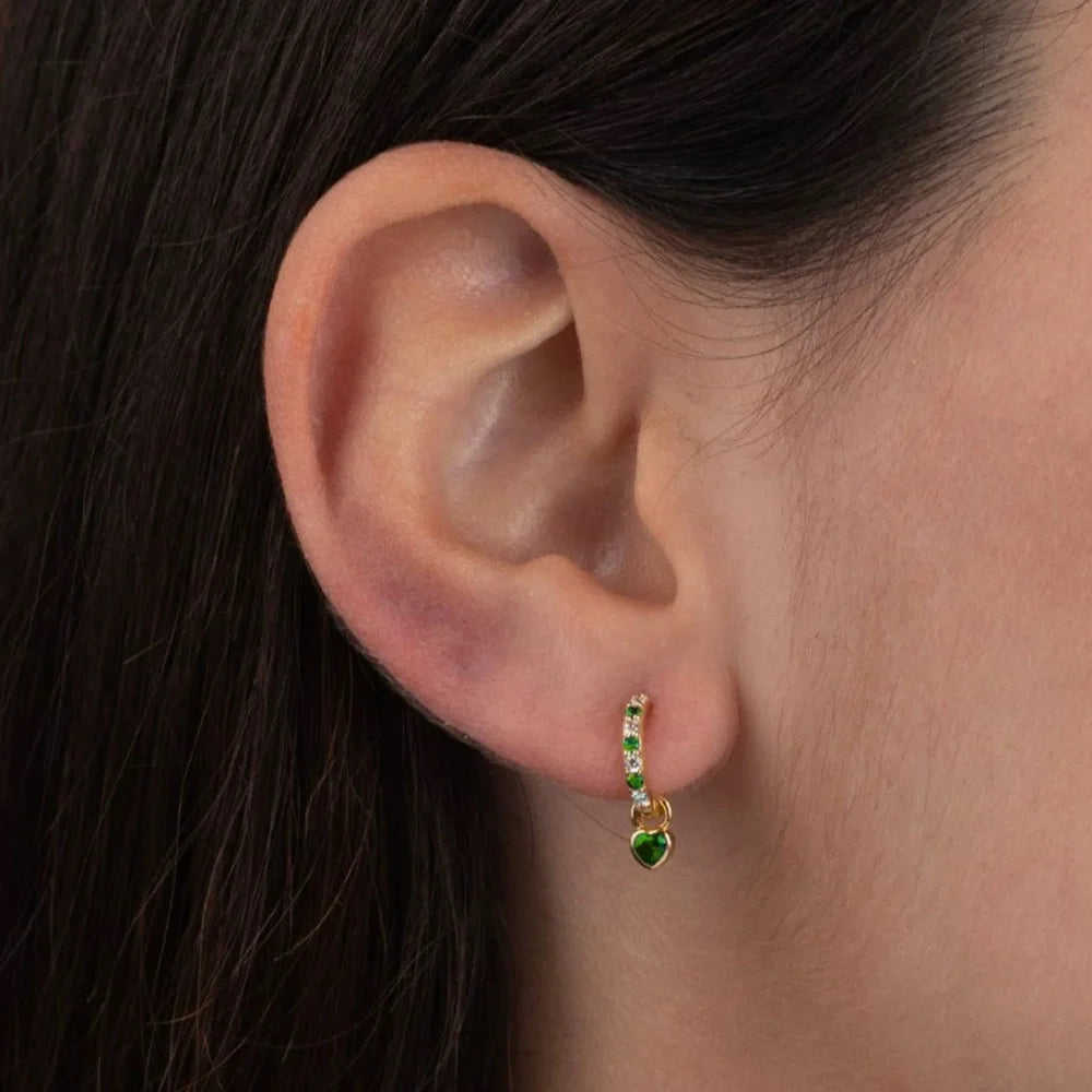 2PCS Luxury Colourful Heart Pendant Earrings Multicolor Zircon Hoops