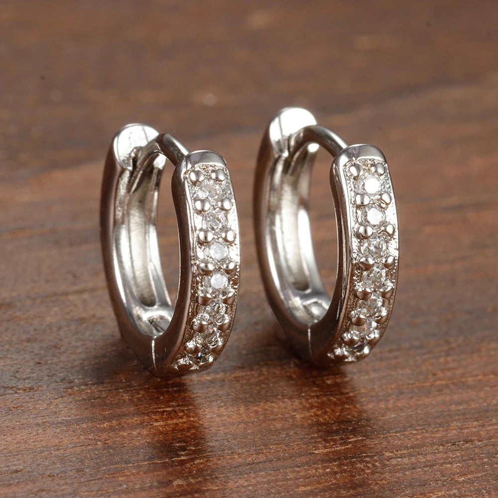 Simple Stainless Steel Huggie Small Hoop Earring 8mm Zirconia Piercing