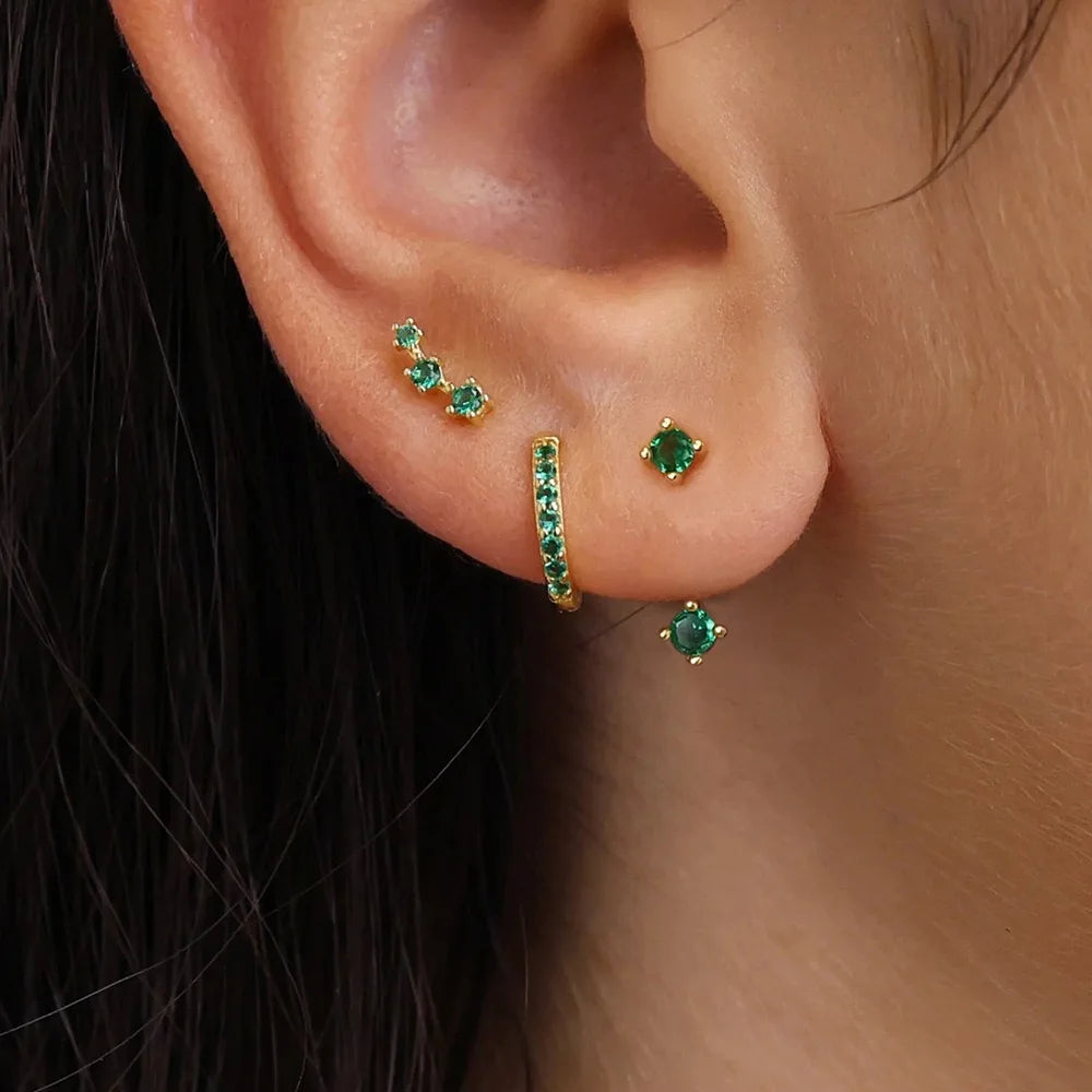 3 Pairs Exquisite Zircon Little Huggies Hoop Earrings Set Steel