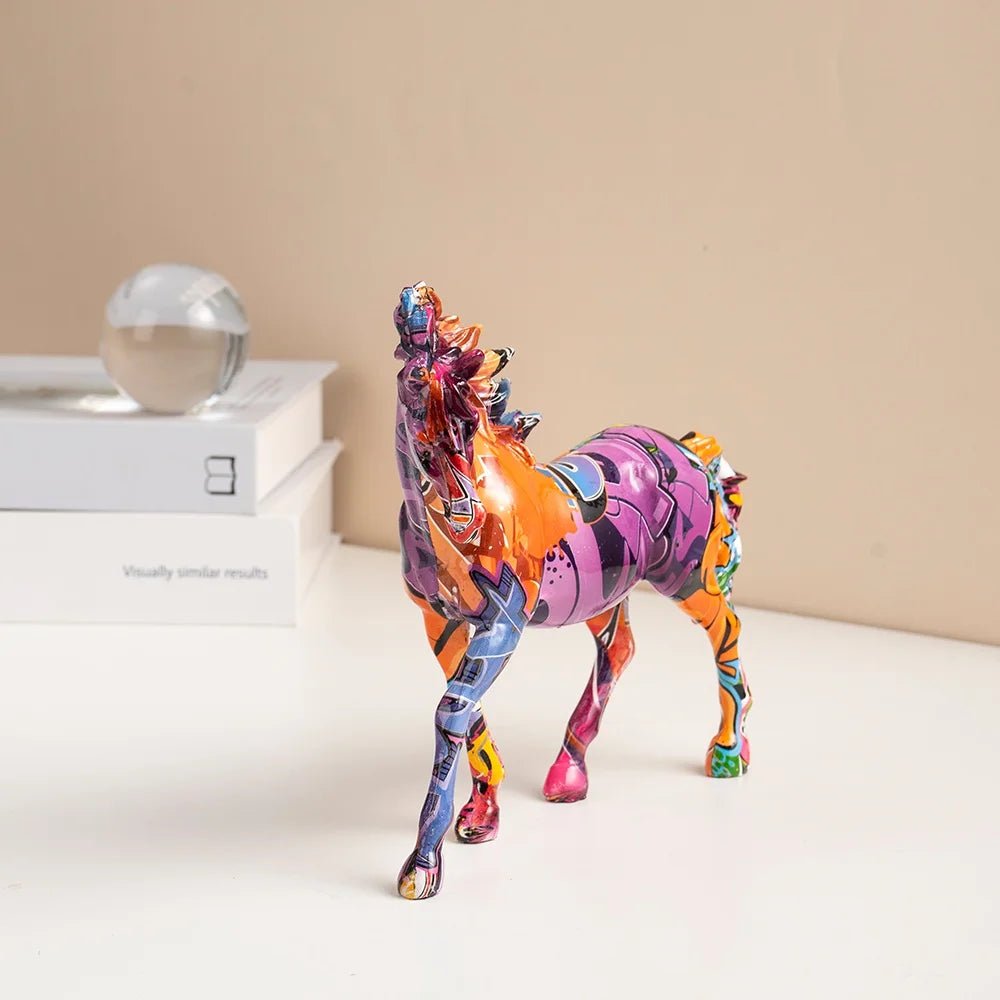 Street Art Colourful Horse Figurines Contemporary Room Office Desk Accessories Pony
