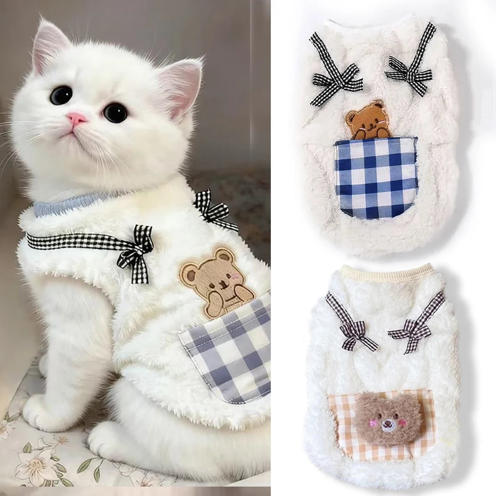 Cozy Plush Pet Vest Warm Fleece Sleeveless Coat Small Dog Cat Indoor Wear