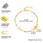 Stainless Steel Virgin Mary St Benedict Cross Bracelet, Bead Chain Bracelet Women Religious Jewelry