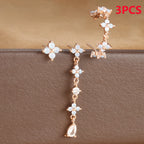3PCS Zircon Flower Pendant Earring Sets Stainless Steel Cartilage
