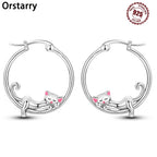 925 Sterling Silver Cute Lazy Cat Animal Pet Hoop Earrings Birthday Gift