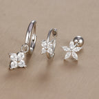 3PCS Vintage Design Four Flower Zircon Hoop Earrings Set Steel