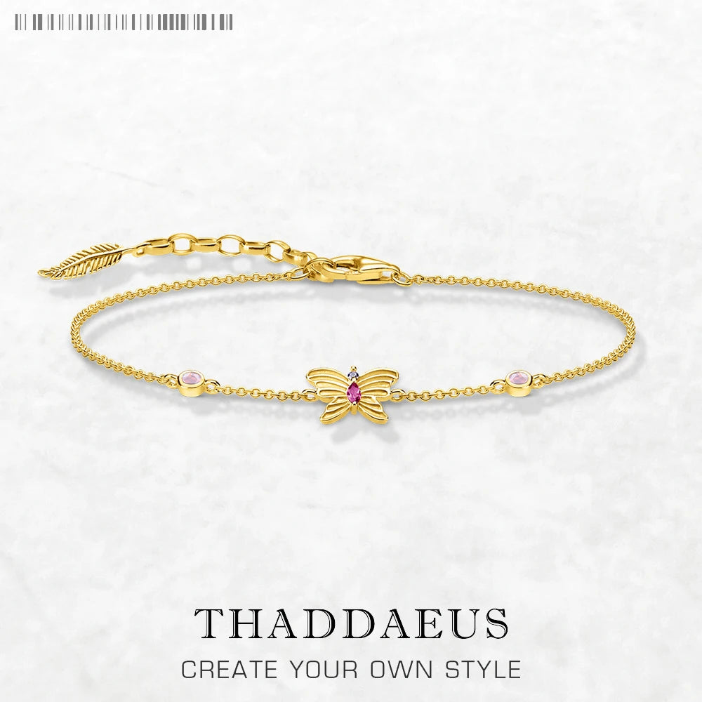 Gracile Butterfly Gold Link Chain Bracelet 925 Sterling Silver Romantic