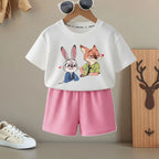 K-pop Boys and Girls Summer Casual T-Shirt and Elastic Waist Shorts Set