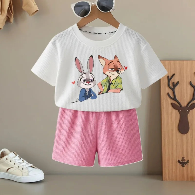 K-pop Boys and Girls Summer Casual T-Shirt and Elastic Waist Shorts Set