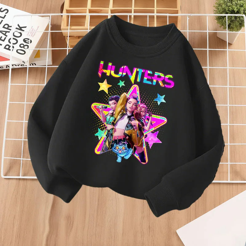 K-pop Girls Cartoon Print Casual Sweatshirt O-Neck Long Sleeve Fashion Top