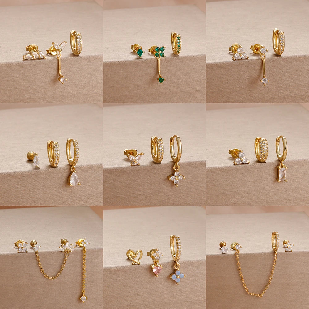 3PCS Fashion Simple Zircon Hoop Earrings Set Stainless Steel Punk