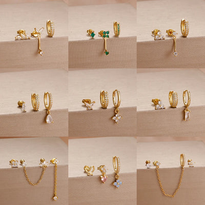 3PCS Fashion Simple Zircon Hoop Earrings Set Stainless Steel Punk