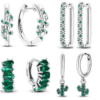 925 Sterling Silver Animal Plant Green Zircon Circle Hoop Earrings Jewellery