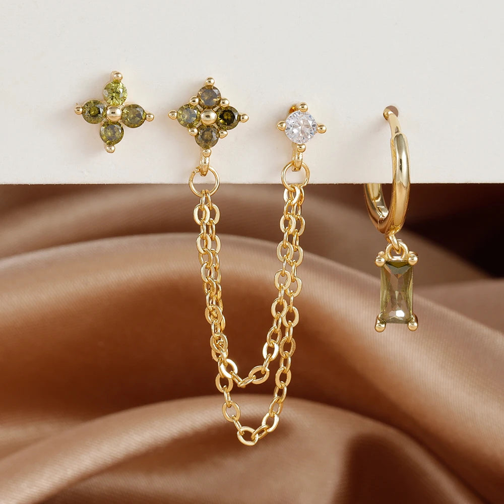 3PCS Exquisite Stainless Steel 12 Constellation Birthstone Earrings Set