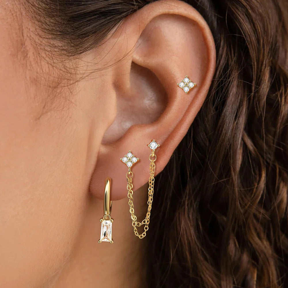 3PCS Exquisite Stainless Steel 12 Constellation Birthstone Earrings Set