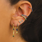 Classic Dark Blue Zircon Triangle Square Piercing Earrings Steel