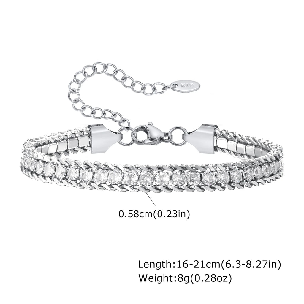 Charms Tennis Bracelet for Women, Cubic Zirconia Chain Bracelet Adjustable,Stainless Steel Miami Link CZ Bangle Gift