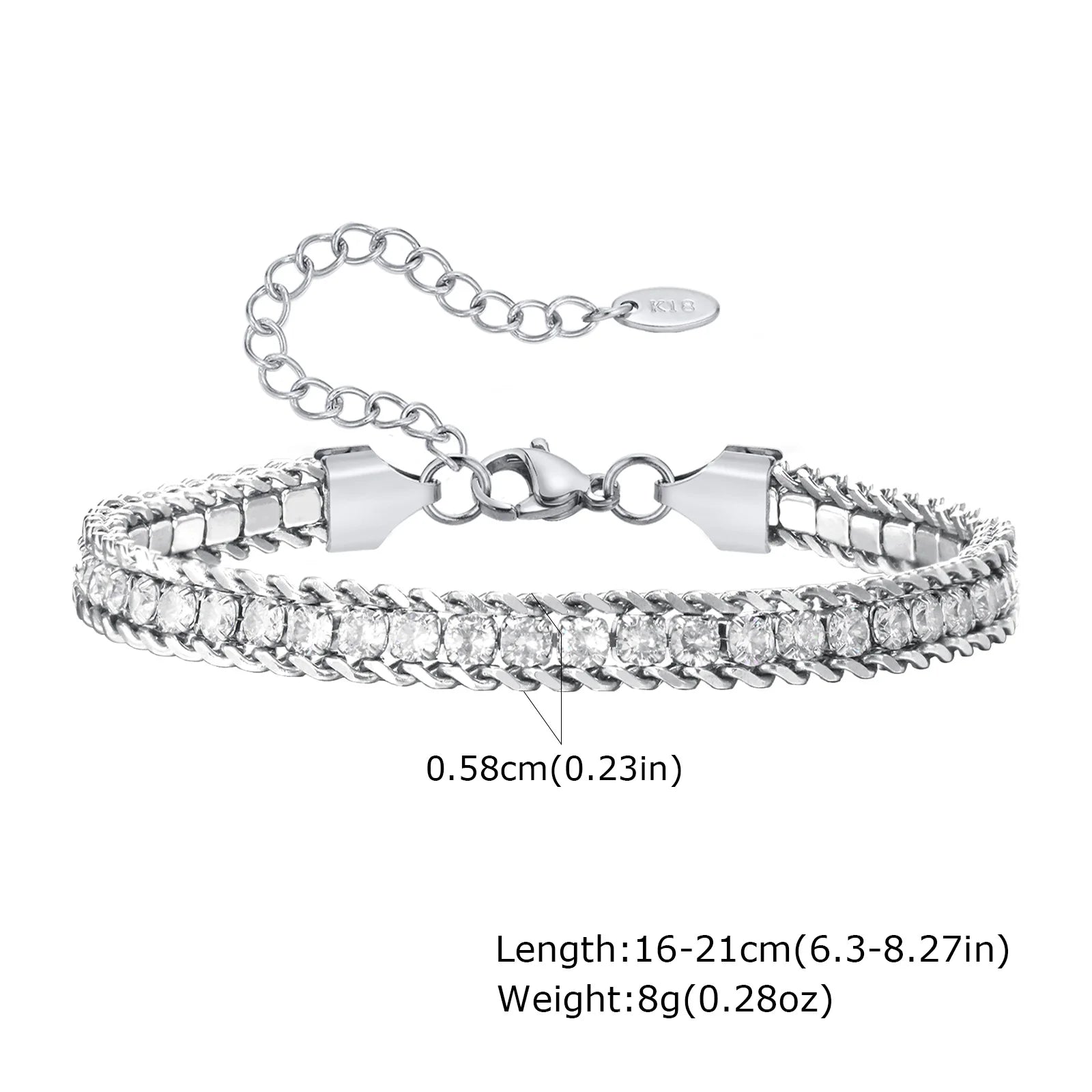 Charms Tennis Bracelet for Women, Cubic Zirconia Chain Bracelet Adjustable,Stainless Steel Miami Link CZ Bangle Gift