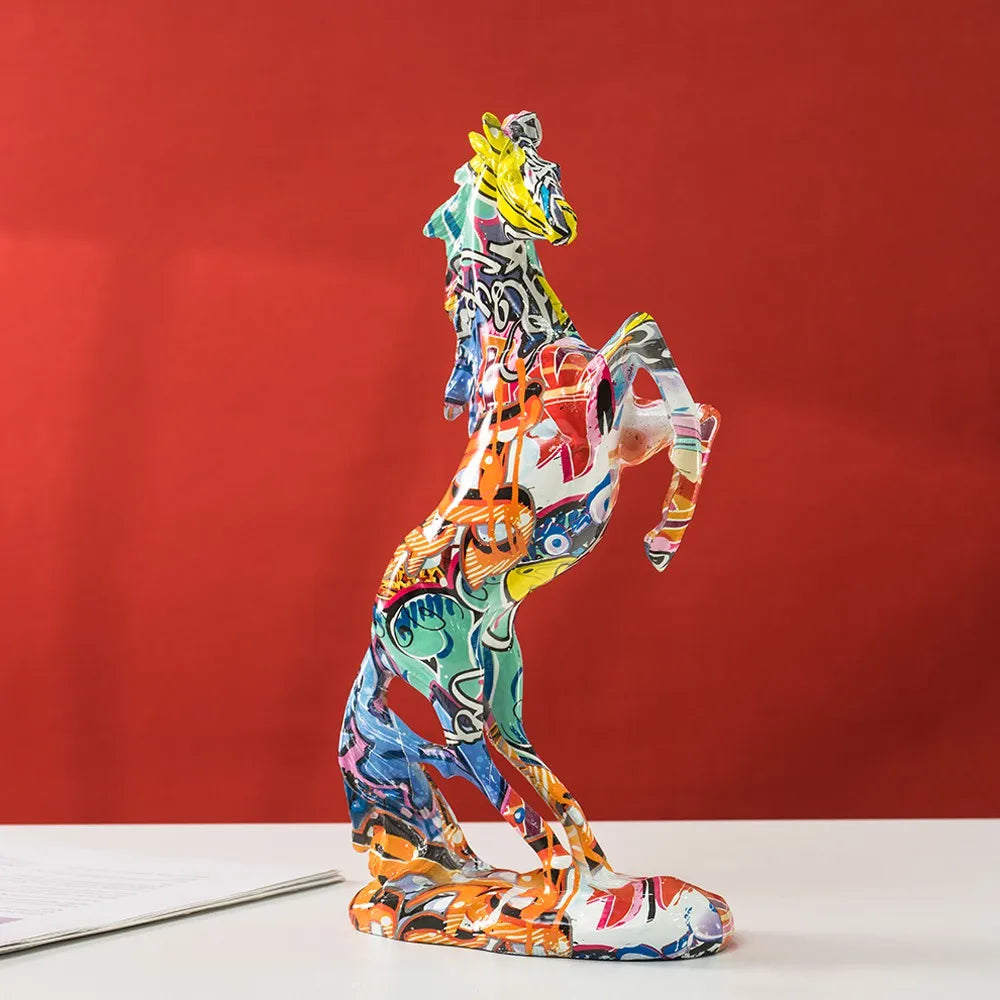 33cm High Horse Statue Graffiti Pop Art Modern Decor Living Room Office Bookcase