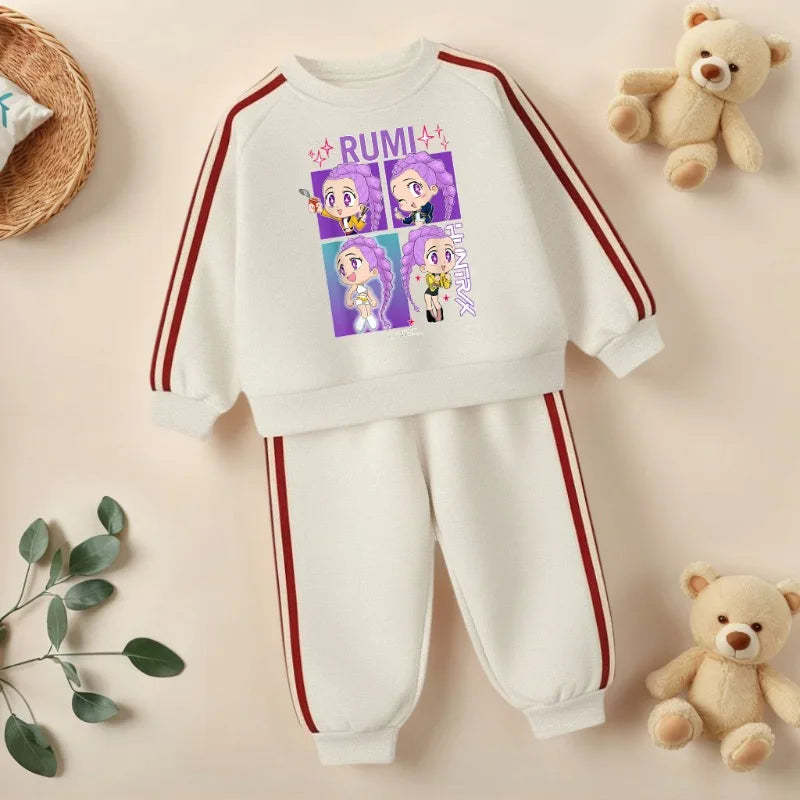 K-pop Girls Spring Clothing Set Hoodie and Side Stripe Trousers Tracksuit