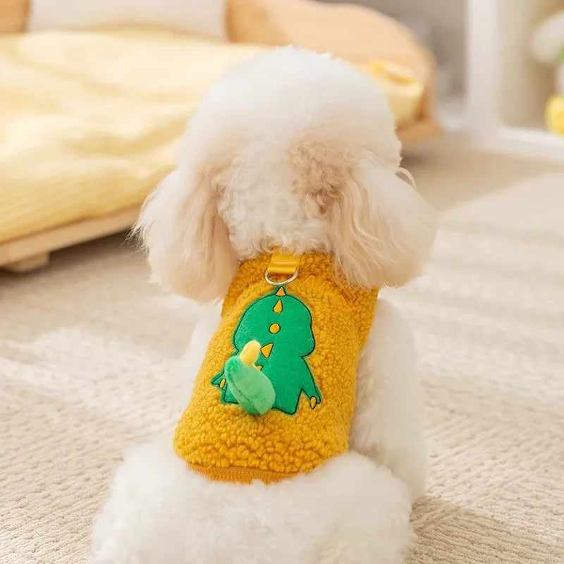 Plush Cat Vest Escape-Proof Winter Kitten Sweater with Leash Attachment