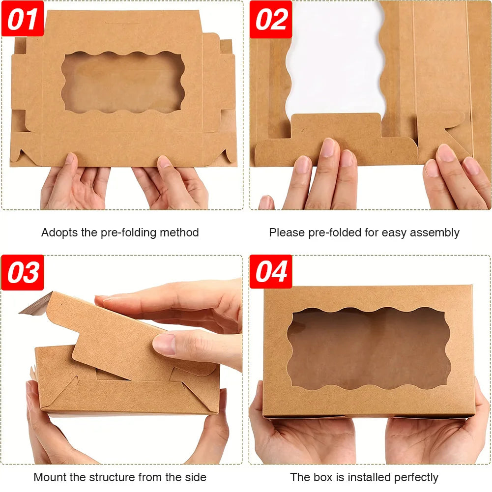 30 Pieces Kraft Bakery Box with Clear Window Cookie Box Bakery Candy Box for Pastry Biscuit Macaron Pie Candy Donuts
