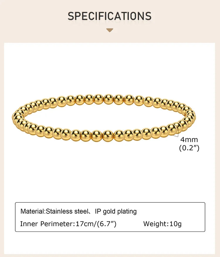 Gold Plated Beaded Braceletfor Women, Stainless Steel Stackable Stretchable Bead Ball Bracelet Hypoallergenic