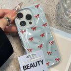 Red Bow Dots Texture Case for iPhone 17 16 15 14 13 12 11 Pro Max Plus Soft