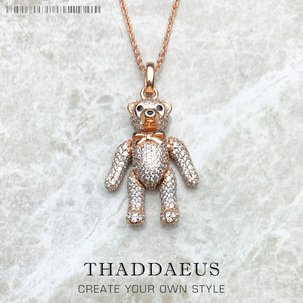 Rose Gold Teddy Bear Necklace 925 Sterling Silver Cute Fine Jewellery Gift