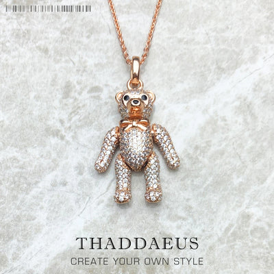 Rose Gold Teddy Bear Necklace 925 Sterling Silver Cute Fine Jewellery Gift