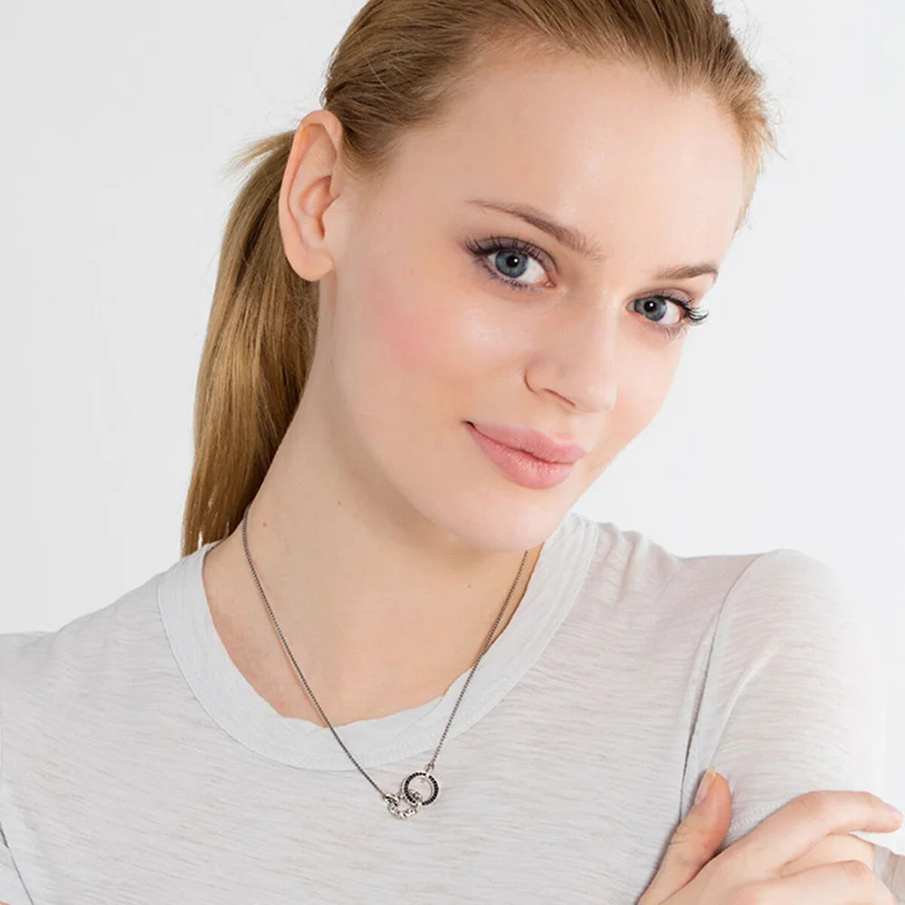 Skull Circle Black Stone Necklace 925 Sterling Silver Vintage Jewellery