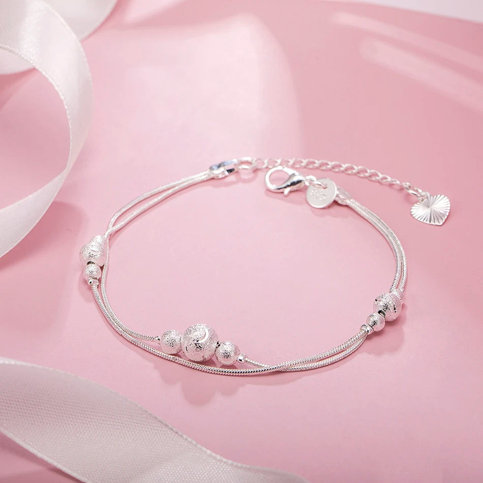 Geometric Beads Chain Bracelet 925 Sterling Silver Men Women Wedding Gift