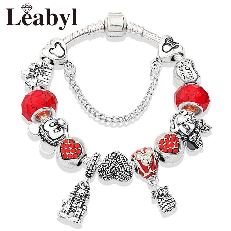 Pink Crystal Bead Charm Bracelet Colourful Enamel Handmade DIY Jewellery