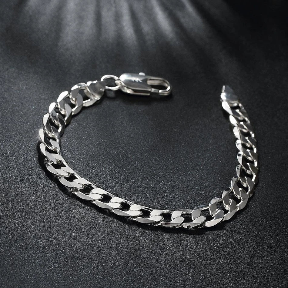 8mm Geometric Side Chain Bracelet 925 Sterling Silver Men Women Luxury Gift