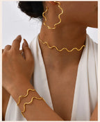 Waterproof Wave Bracelet for Women , Adjustable Stainless Steel  Chain Gold Plated, Beach Ocean Hypoallergenic Jewelry Gift