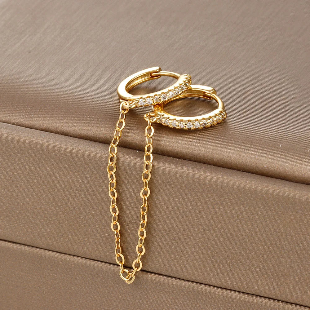 French Design Gold Colour Long Chain Flower Dangle Earrings Zircon